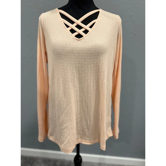 White Birch Women’s Waffle Knit Top with Crisscross Neckline | NWOT | Sz XL - Picture 3 of 9